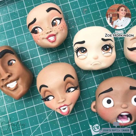 Fondant Face Tutorial, Fondant Face, Zoes Fancy Cakes, Fondant Tutorial, Clay Faces, Fondant Toppers, Fondant Figures, Polymer Clay Dolls, Sugar Paste