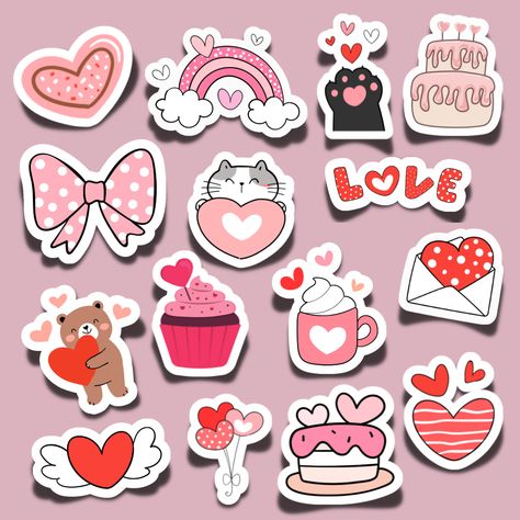 Vintage Paper Printable, Printable Sticker Sheets, Sticker Design Inspiration, Scrapbook Quotes, Cute Easy Doodles, Colorful Stickers, Happy Stickers, Valentine Stickers, Stickers Kawaii