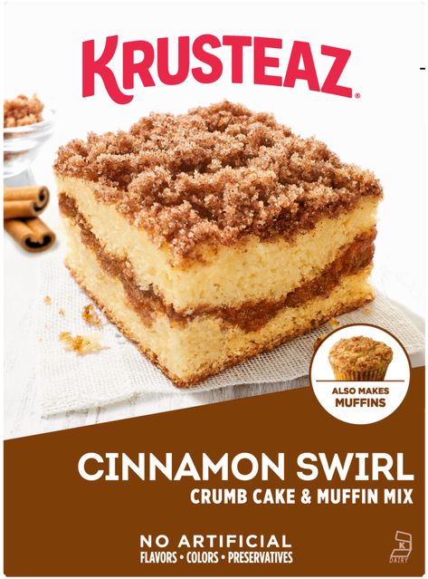 Krusteaz Recipes, Crumb Cake Muffins, Cinnamon Swirl Cake, Cinnamon Crumb Cake, Swirl Cake, Pecan Cake, Muffin Mix, Cinnamon Swirl, Crumb Cake