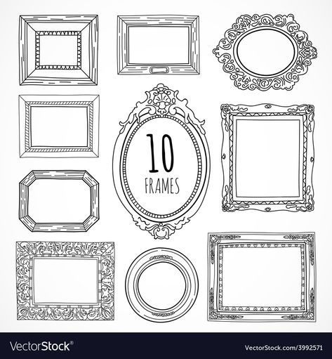 Vintage Frame Tattoo, Framed Tattoo, Victorian Frame, Family Photo Album, Borders And Frames, 10 Frame, Mural Design, Outline Art, Tattoo Outline