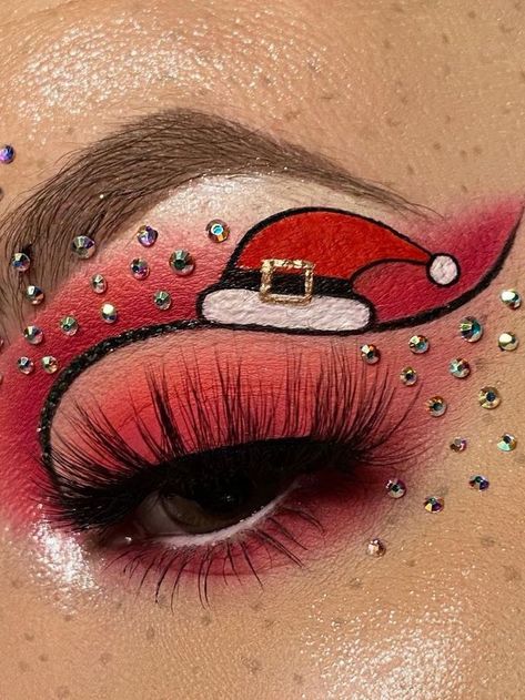 Christmas Makeup Looks Simple, Christmas Eyeliner, Creative Christmas Makeup, Eyeliner Creative, Christmas Eyeshadow Looks, Christmas Eyeshadow, Makeup Christmas, Christmas Makeup, Eyeshadow Looks