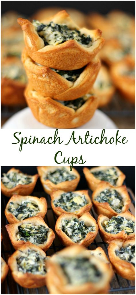 Individual Spinach Artichoke Dip, Spinach Artichoke Dip In Phyllo Cups, Mini Spinach And Artichoke Cups, Spinach Artichoke Cups Crescent Rolls, Spinach Artichoke Dip Cups, Spinach Artichoke Puffs, Crescent Roll Spinach Artichoke, Spinach Artichoke Crescent Ring, Spinach And Artichoke Bites