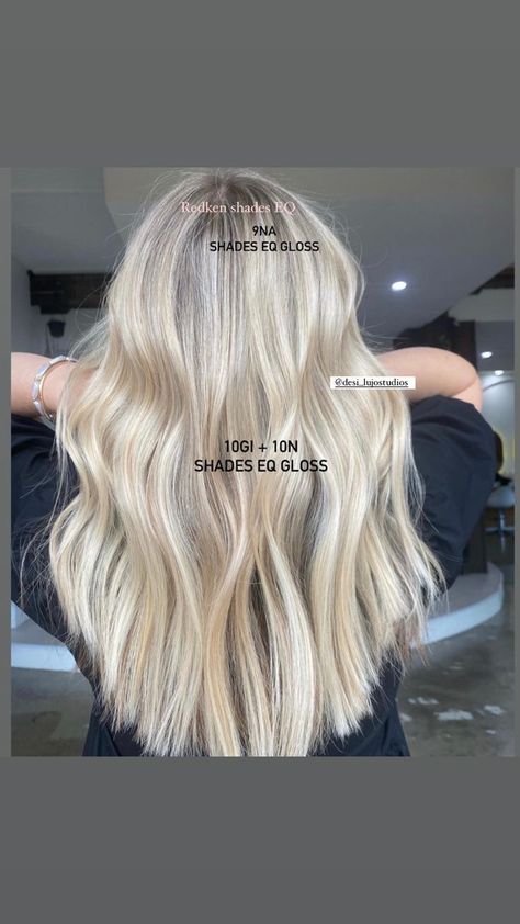 Redken Blonde Balayage Formula, Buttery Blonde Hair Redken Formula, Redken Eq Shades Blondes, Redken Bright Blonde Formula, Redken Shades Eq Level 10 Formula, Shades Eq Toner Formulas Buttery Blonde, Creamy Cool Blonde Hair, Keune Blonde Hair Colors, Redken Shades Eq Gloss Formulas Blondes