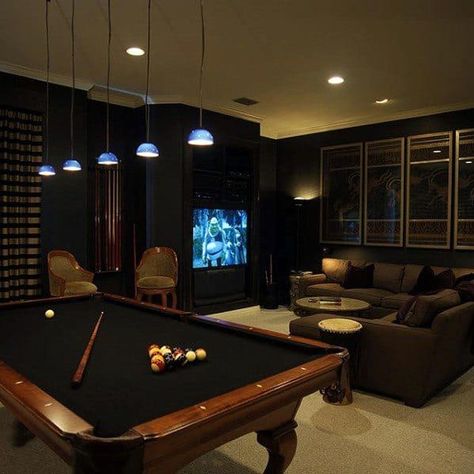 Luxurious Game Rooms, Gaming Man Cave, Man Cave Design Ideas, Games Room Ideas, Pool Room Decor, Pool Room Ideas, Cave Design, Small Game Rooms, Man Cave Design