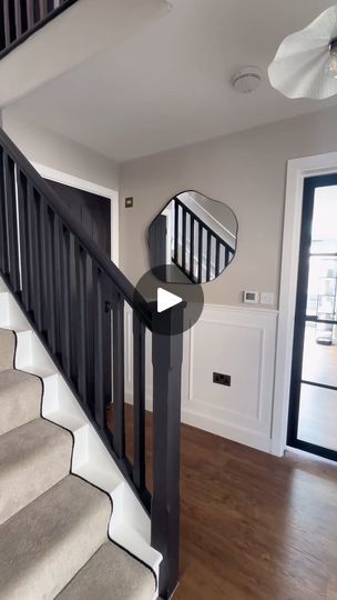 Hallway Transformation, Black Staircase, Black Stairs, Internal Glass Doors, So Many Questions, Building Projects, Diy Building, Stair Runner, Hallway Ideas