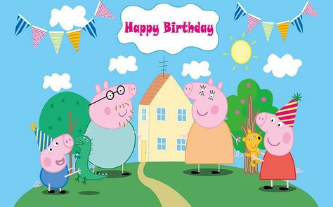 Peppa Pig Background, Birthday Photo Booth Backdrop, Peppa Pig Happy Birthday, Peppa Pig House, Happy Birthday Photo, Birthday Photo Booth, Peppa Pig Wallpaper, Backdrops Kids, Birthday Party Photography