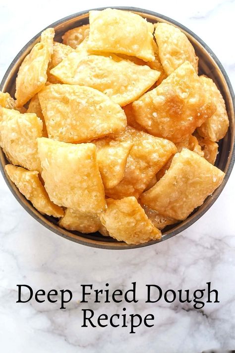 Fried dough recipe for absolutely delicious bites coated in sugar syrup. With crispy edges and soft centers, these are simply irresistible! #frieddoughrecipe #howtomakefrieddough #homemadefrieddough #deepfrieddough #decoratedtreats Deep Fried Dough, Fried Pie Dough Recipe, Fried Dough Recipe, Fried Dough Recipes, Fried Biscuits, Fried Pastry, Easy Dough, Doughnut Recipe Easy, Pie Dough Recipe