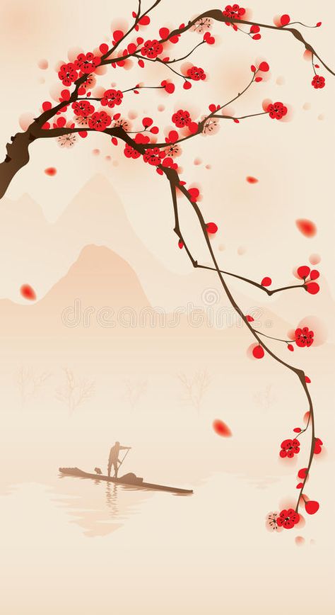 Oriental style painting, plum blossom in spring. Plum blossom painting, with fis , #AD, #plum, #blossom, #spring, #Oriental, #style #ad Plum Blossom Art, Plum Blossom Painting, Madama Butterfly, Cherry Blossom Painting, Japan Painting, Art Chinois, Chinese Art Painting, Cherry Blossom Art, Asian Painting