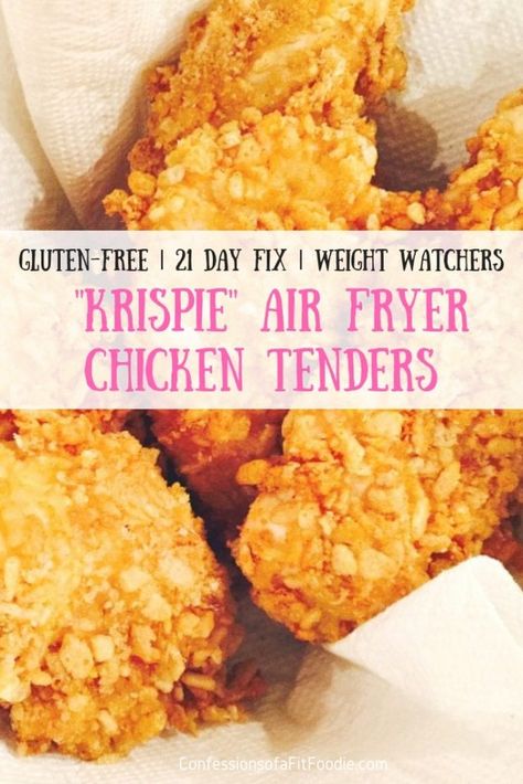 My kids go crazy over these easy Air Fryer Krispie Chicken Tenders! They are gluten-free, dairy-free, 21 Day Fix Approved, and only 2 Weight Watchers FS points per serving. #healthyairfryerrecipes #airfryerchickentenders #glutenfreeairfryer #confessionsofafitfoodie Gluten Free Bagels, Air Fryer Chicken Tenders, Weight Watchers Chicken, 21 Day Fix Meals, Easy Air Fryer, Air Fryer Recipes Healthy, Air Fryer Chicken, Breaded Chicken, Gluten Free Chicken