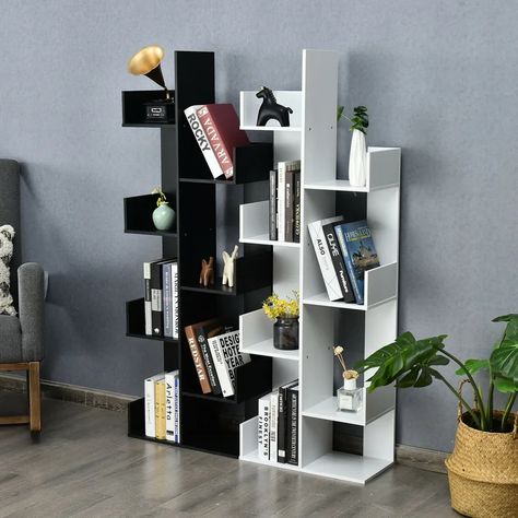 Ebern Designs Amiel Geometric Bookcase & Reviews | Wayfair Freestanding Room Divider, Displaying Books, Large Bookcase, Wood Bookshelves, Wood Bookcase, Book Shelves, Display Storage, Space Saving Storage, Open Shelves