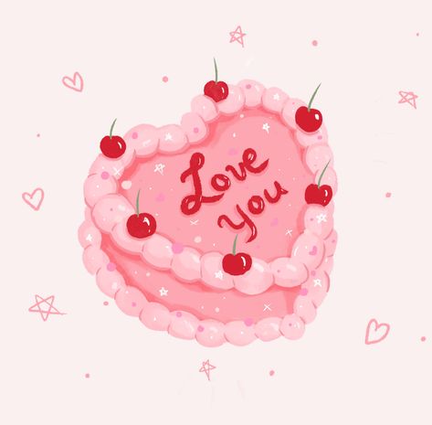 Cake Drawing, Cake Illustration, 강아지 그림, 카드 디자인, Diy Valentine, Valentines Wallpaper, Snacks Für Party, Phone Themes, Ipad Wallpaper