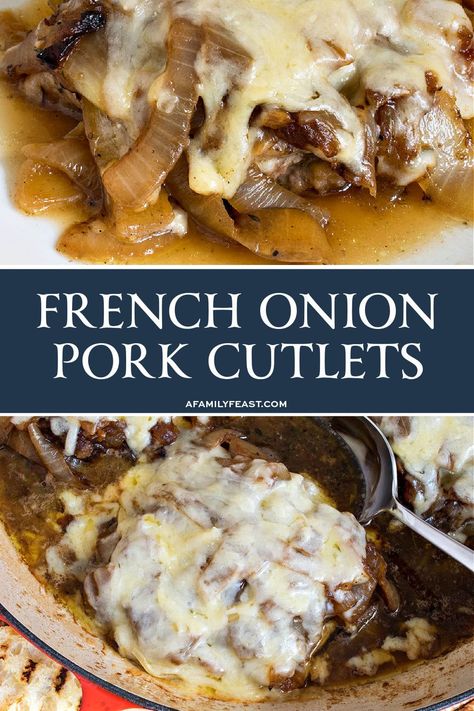 French Onion Pork Cutlets Pork Cutlets Crockpot, Baked Pork Cutlets, Pork Cutlet Recipes, Main Entree Recipes, Schnitzel Recipes, Pork Cutlet, Cutlets Recipes, Southern Recipes Soul Food, Pork Loin Recipes