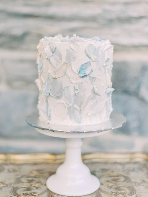 White Wedding Cake With Blue Accent, Something Blue Decor, Chic Coastal Wedding, Something Blue Cake, Blue And White Baby Shower Cake, Something Blue Bridal Shower Cake, Blue Bridal Shower Cake, Baby Shower Cake Boy, Baby Blue Cake