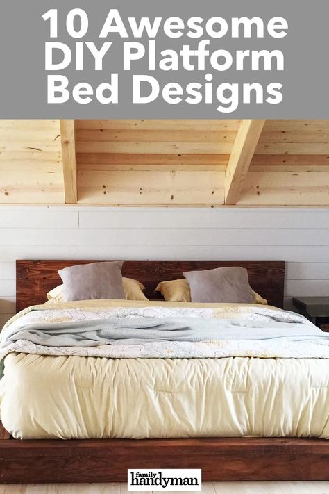 Diy King Platform Bed Frame With Storage, Diy Low Platform Bed, Simple Platform Bed Diy, Rustic Platform Bed Diy, Diy Floor Bed Frame, Diy Bed Platform, Playform Bed, Low Wooden Bed Frame, Wooden Bed Frame Diy