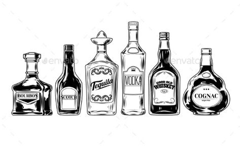 Bottles Drawing, Alcohol Infusion, Cocktail Illustration, Drawing Lettering, Bottle Drawing, Bottle Tattoo, Valentines Day Chocolates, Mandala Art Therapy, Art Drawing Ideas