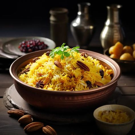 Basanti Pulao, also known as Holud Pulao or Bengali Sweet Yellow Rice, is a classic and vibrant rice dish from the culinary treasure trove of Bengal, a region in eastern India. This aromatic and visually stunning rice preparation is characterized by its golden-yellow color, thanks to the use of saffron, and its subtly sweet and fragrant flavor profile. Basanti Pulao is often served as a special dish during festive occasions, weddings, and celebrations in Bengali households. Bengali Pulao Recipe, Basanti Pulao, Devi Shakti, Shakti Peeth, Bengali Food, Positive Wallpapers, Pulao Recipe, Yellow Rice, Space Illustration