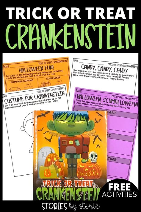 Crankenstein is back in a new story that's perfect to read before Halloween. Here are some activities you can use with Trick or Treat Crankenstein. Crankenstein Activities Second Grade, Crankenstein Activities, Halloween Reading Activity, Halloween Read Alouds, Nanny Job, Retelling Activities, October Classroom, Fall Planning, Fun Halloween Games