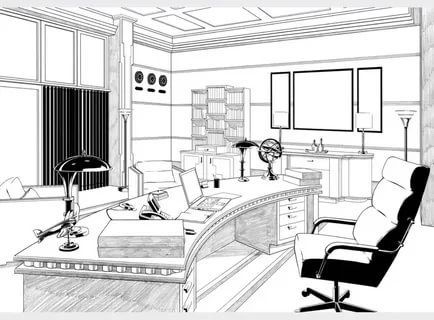 Elevating Your Space with the Enchantment of Sketching Interior Design Sketches Perspective Office, Drawing Office Ideas, Office Interior Design Drawing, Office Interior Drawing, Office Perspective Drawing, Office Sketch, Drawing Room Concept, Interior Architecture Sketch, Desk Modern Design