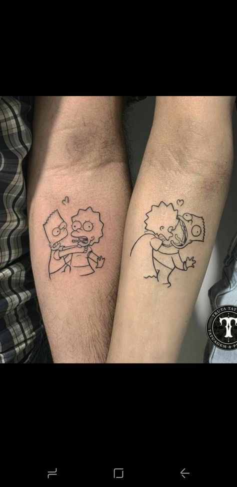 Matching Tattoos For Siblings, Simpsons Tattoo, Stomach Tattoos Women, Cute Matching Tattoos, Cool Wrist Tattoos, Sibling Tattoos, Watch Tattoos, Line Art Tattoos, Matching Tattoo