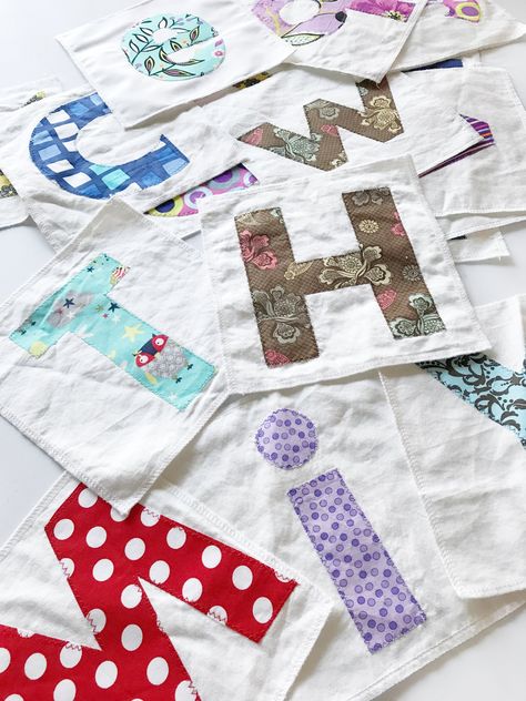 Alphabet Squares Tutorial — Meghan Makes Do Patchwork Alphabet Letters, Abc Quilt Pattern Alphabet Letters, Quilted Alphabet Letters Free Pattern, Quilt Block Letters Free Pattern, How To Quilt Letters, Letter Quilt Blocks, Paper Pieced Alphabet Free Printable, Quilt Letters Pattern, Letter Quilt Block Patterns