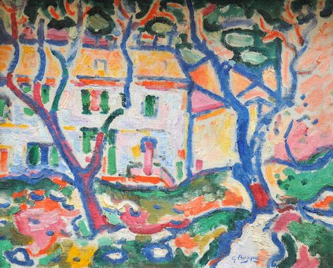 House behind Trees (1906) by Georges Braque  #GeorgesBraque #art #arte #artwork #fauvism #painting Fauvism Painting, Simply Aesthetic, Maurice De Vlaminck, Fauvism Art, Andre Derain, Raoul Dufy, Fauvism, Georges Braque, Expressionism Painting