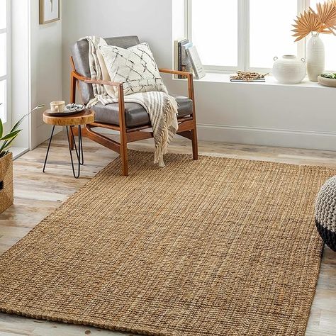 Hauteloom Ambel Jute Rug - Natural Fiber Area Rug - Natural Farmhouse Look Carpet - Rattan Wicker Look Carpet - Brown - 4' x 6' Jute Carpet Living Room, Large Rattan Rug, Jute Rug Living Room Beach, Natural Jute Rug The Home Depot, Jute Woven Rug, Seagrass Squares Rug, Brown Jute Rug, Natural Fiber Area Rug, Jute Carpet