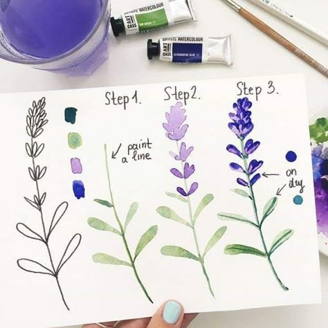 Watercolor Stationary Diy, Step By Step Flower Painting Acrylic, Watercolor Flowers Tutorial Step By Step, Watercolor Doodles Easy, Ako Kresliť, Flower Anatomy, Painting Tricks, Flowers In Watercolor, Watercolor Flowers Tutorial