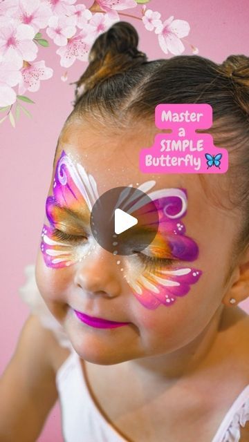 Butterfly Facepainting Kids Easy, Face Painting Ideas For Kids Butterfly, Facepainting Butterfly Simple, Rainbow Butterfly Face Paint, Butterfly Face Paint Easy Step By Step, Easy Facepainting Kids, Simple Butterfly Face Paint, Monarch Butterfly Face Paint, Fairy Face Paint Easy