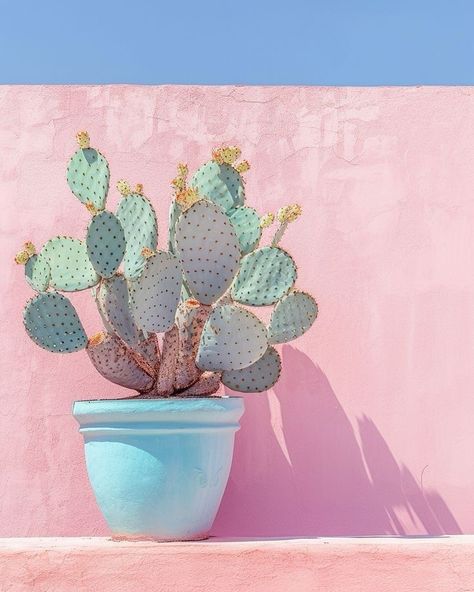 Cactus Aesthetic, Cactus With Flowers, Cactus In A Pot, Cacti Art, Cactus House, Flowering Cactus, Cactus Wall Art, Art And Craft Ideas, Cactus Art