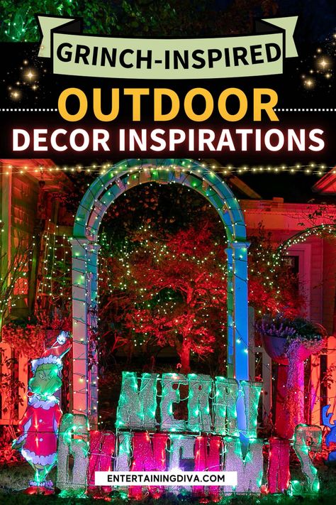 12 Awesome Grinch Outdoor Christmas Decor Ideas Grinch Outdoor Decor, Whoville Christmas Decorations Diy, Grinch Stealing Lights, Grinch Yard Decorations, Yard Decorations Diy, Christmas Lights Diy, Whoville Christmas Decorations, Grinch Christmas Ideas, Xmas Decor Ideas