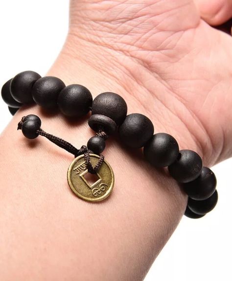 Buddhist Decor, Buddhist Beads, Prayer Jewelry, Wood Buddha, Prayer Bead Bracelet, Buddhist Bracelet, Mala Beads Bracelet, Black Obsidian Stone, Buddha Bracelets