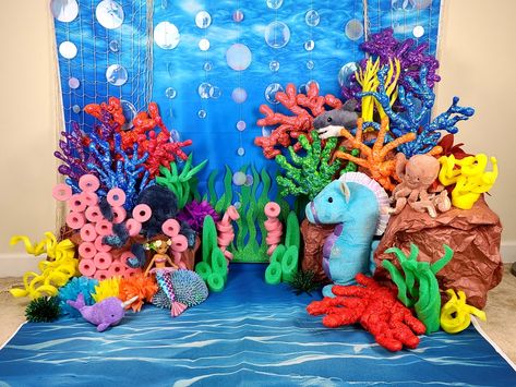 Coral Reef Biome Project, Diy Coral Reef Decorations, Paper Coral Reef, Coral Reef Diorama, Sand Castle Craft, Diy Coral Reef, Coral Craft, Coral Reef Craft, Ocean Diorama