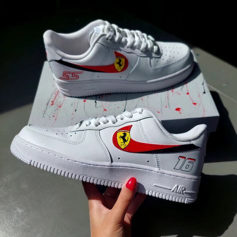 Charles Leclerc Shoes, F1 Custom Shoes, Custom Ferrari, F1 Fashion, Ferrari Shoes, Cars Anime, Ferrari Girl, Anime Nature, Quotes Nature