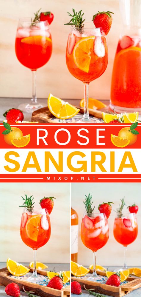 Put this alcoholic drink on your Labor Day party ideas! Filled with Rosé Wine, this summer sangria is so delicious and refreshing. The perfect way to cool off! Save this easy rose sangria recipe for a fun summer cocktail! Rose Sangria Recipes, Easy Party Drinks, Homemade Sangria, Popular Cocktail Recipes, Christmas Cocktails Easy, Christmas Drinks Recipes, Easy Mocktail Recipes, Easy Rose, Best Summer Cocktails