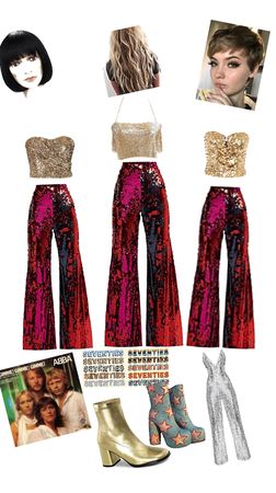 donna and the dynamos Outfit | ShopLook Womens Disco Costume, Mama Mia Outfits Disco, 70s Sparkly Outfit, Abba Party Outfits Ideas, Abba Outfit Ideas, Donna And The Dynamos Outfit, 70s Dancing Queen Outfit, Groovy Womens Outfit, 70s Fashion Disco Parties Outfits