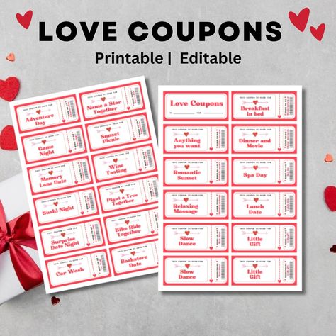 "Spice up your love life with our enchanting Valentine's Love Coupons! 80+ delightful date night ideas, perfect for creating magical moments with your significant other. From cozy movie nights to adventurous day trips, each coupon is beautifully designed and customizable to add your own special touch. Make this Valentine's Day unforgettable with a unique and romantic gift. Download now and embark on a journey of love and connection! #ValentinesDay #LoveCoupons #DateNightIdeas #RomanticGift" Printable Love Coupons, Love Coupons For Him, Couples Coupons, Sushi Night, Romantic Adventures, Valentines Coupons, Date Night Ideas, Love Coupons, Romantic Gestures