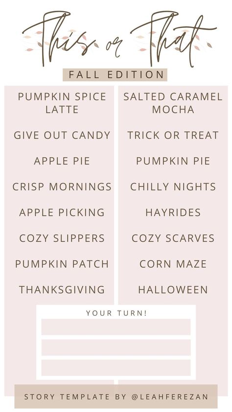 This Or That Questions Fall, Pumpkin Patch Corn Maze, Facebook Engagement Posts, Instagram Story Questions, Facebook Engagement, Interactive Posts, Fun Questions To Ask, Instagram Engagement, Story Games