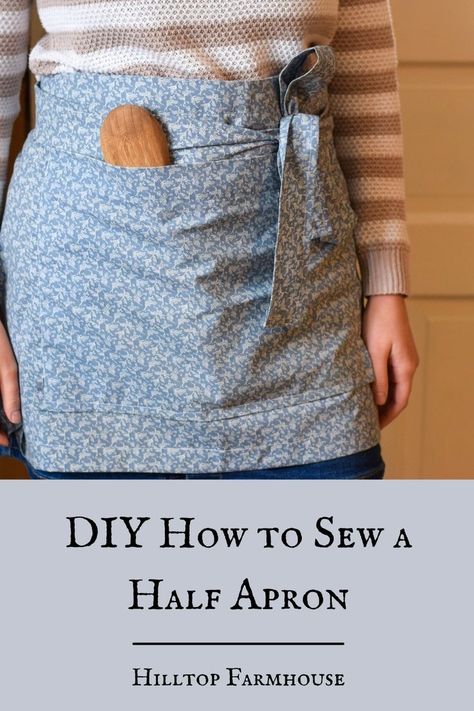 Sew Half Apron Free Pattern, Free Half Apron Pattern, Farm Apron Pattern Free, Diy Half Aprons Easy Free Pattern, Half Apron Tutorial, Denim Apron Pattern, Simple Apron Sewing Pattern, Simple Half Apron Pattern Free, Denim Half Apron