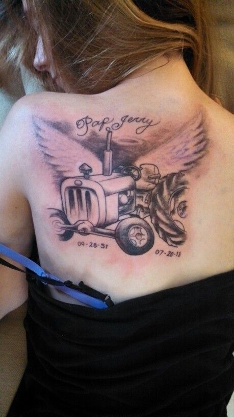 My tattoo in memory of my grandfather Grandfather Memory Tattoos, Tractor Tattoo Memorial, Grandfather Clock Tattoo, Grandfather Tattoo, Grandpa Tattoo, Cool Tattoos Ideas, Tattoo In Memory, Tattoos For Dad, Tattoos For Dad Memorial