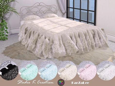 Studio K Creation: Lace Beddings • Sims 4 Downloads Sims 4 Beds, Die Sims 4, Sims 4 Bedroom, Lace Bedding, Cute Furniture, Sims 4 Expansions, Yellow Bedding, Sims 4 House Design, Casas The Sims 4