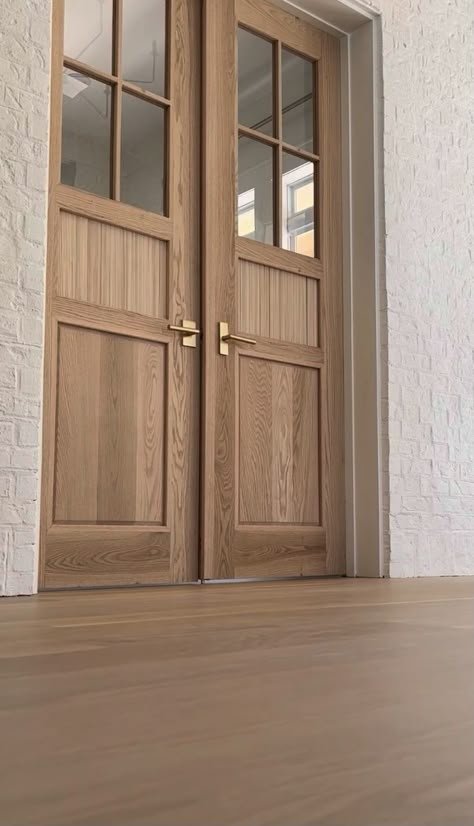 Wood Interior Doors Farmhouse, White Oak Office Door, Oak French Doors Interior, White Oak Pocket Doors, Country French Doors, Oak Entry Door, White Oak French Doors Interior, Wood French Doors Office, Wooden French Doors Interior