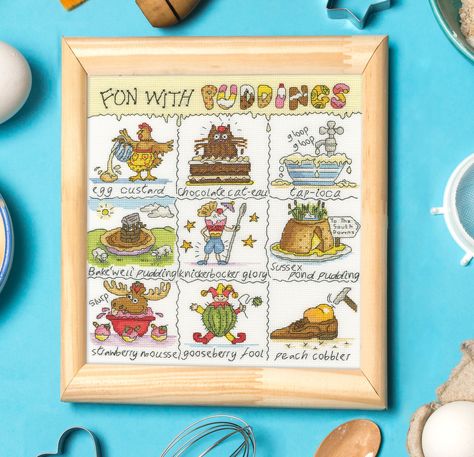 Bothy Threads Fun With Puddings Cross Stitch Kit - 26 x 29cm Knickerbocker Glory, Bothy Threads, Autumn Drives, Peach Cobbler, Counted Cross Stitch Kits, Back Stitch, Puddings, Stitch Kit, Cross Stitch Kit