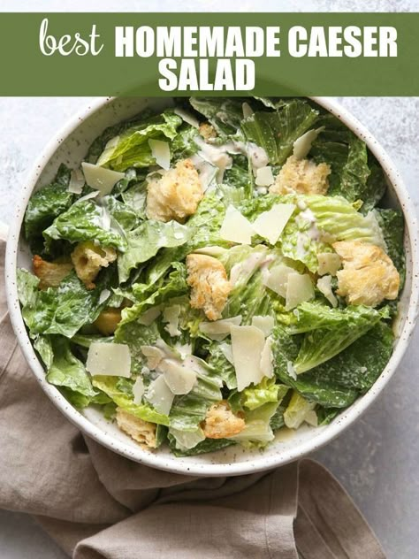 Homemade Caesar Salad, Homemade Caesar, Vegan Caesar Salad, Vegan Caesar, Classic Caesar Salad, Caesar Salad Dressing, Caesar Salad Recipe, Croutons Homemade, Salad Pasta