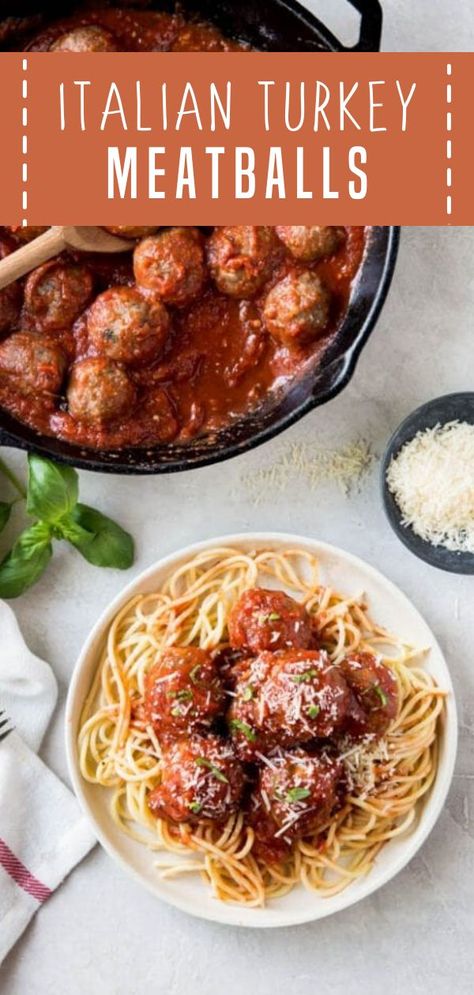 Spaghetti Turkey Meatballs, Italian Seasoned Ground Turkey Recipes, Ground Turkey Spaghetti Recipes, Turkey Meatball Spaghetti, Turkey Sausage Meatballs, Ground Turkey Meatball Recipes, Best Turkey Meatballs, Ground Turkey Spaghetti, Italian Turkey Meatballs