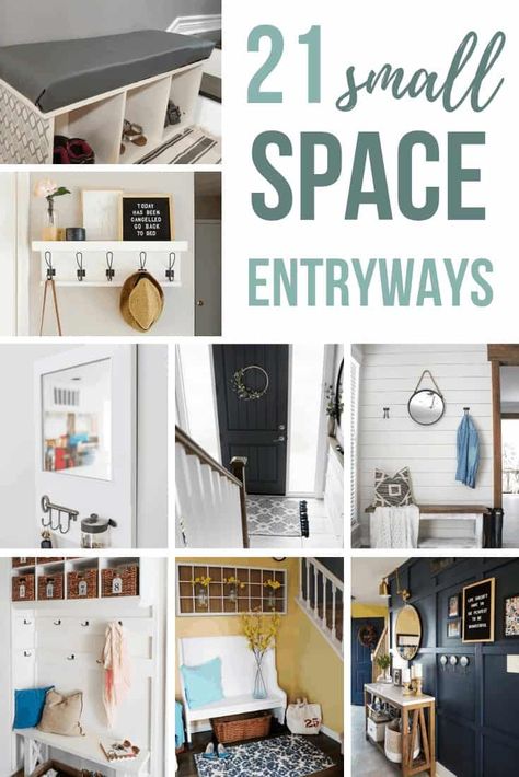 Looking for small entry way ideas? You'll love this round up full of over twenty small entry way ideas - everything from full on entryway and mudroom makeovers to simple DIY shoe storage and feature walls.  #entryways #homeimprovement #homedecor Entryway Bench With Shoe Storage And Hooks, Backpack Storage Narrow Entryway, Diy Entryway Cubbies, Entryway Cubbies With Bench, Entryway Coat Rack Ideas, Small Entry Way Ideas, Entryway Shelf With Hooks, Small Entry Way, Entry Way Ideas