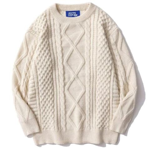 White Chunky Sweater, White Chunky Knit Sweater, Dinosaur Sweater, Cable Knit Sweater Womens, Aelfric Eden, Solid Color Sweater, Dream Outfits, Woven Sweater, Basic Sweaters