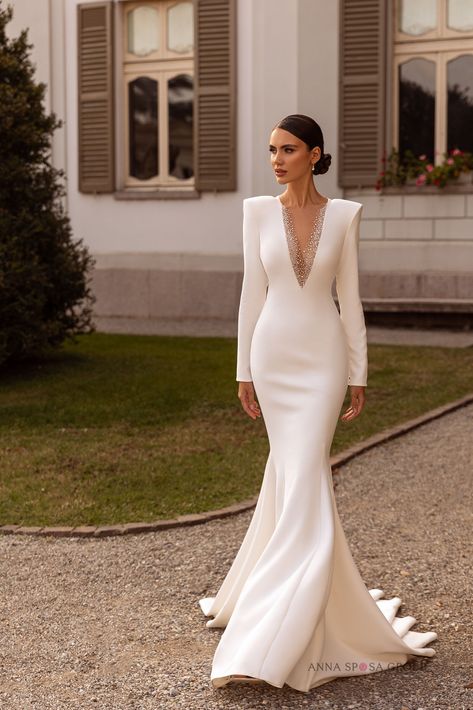 Elegant Long Sleeve Wedding Dresses, Minimal Wedding Dress, Nikah Dress, Civil Wedding Dresses, Buy Wedding Dress, Classy Wedding Dress, Stylish Wedding Dresses, White Wedding Dress, Princess Ball Gowns