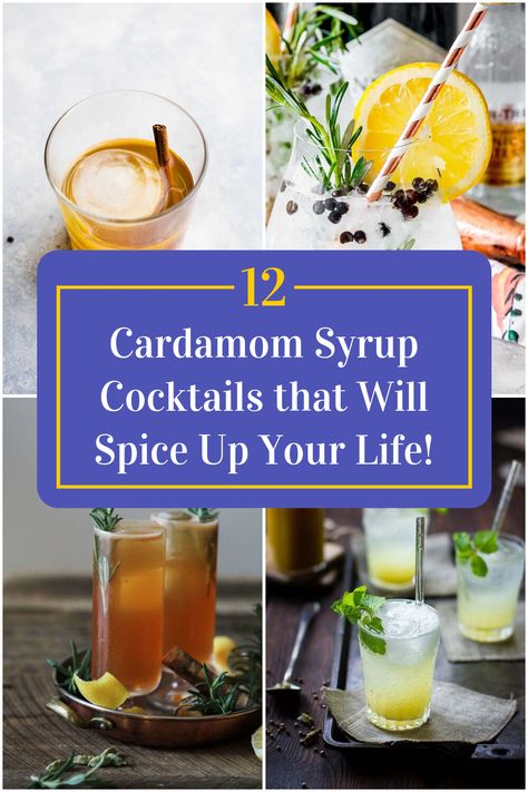 Collage of 4 cardamom syrup cocktails. Cardamom Syrup Recipe, Cardamom Bitters Cocktail, Cardamom Cocktail, Cardamom Simple Syrup, Carmel Syrup, Cardamom Syrup, Grenadine Cocktail, Gin Recipe, Cardamom Recipe