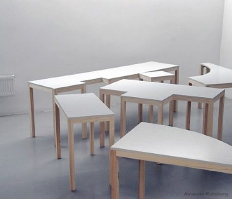 7wonders modular table by Amanda Karsberg Playful Office, Primary School Design, Unique Table Design, Bench Bed, Stackable Tables, Modular Table, Office Interior Design Modern, 7 Wonders, Big Table