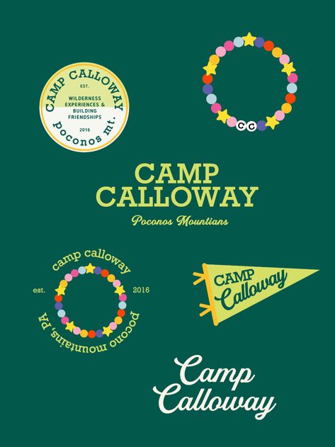 branding design for camp calloway from the addicted series by @kbmritchie | dasiy meadows | daisy and ryke | the addicted series aesthetic Camp Calloway, Summer Camp Design Inspiration, Summer Camp Branding, Vintage Summer Camp Logo, Camp Brand, Addicted Series, Brand Board, Branding Design Logo, Logo Branding